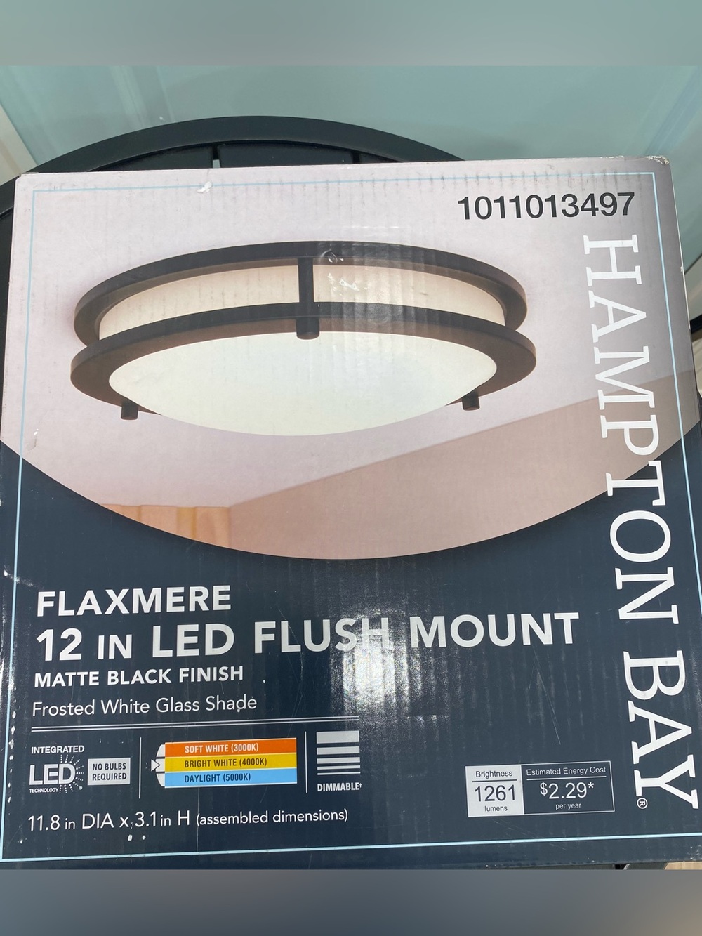New Hampton Bay Flaxmere 12" Matte Black LED Flush Mount Light